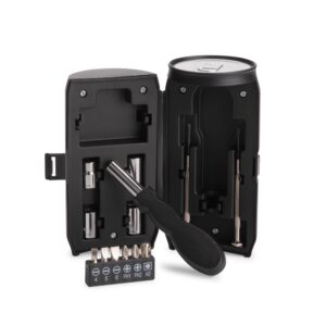 Kit de ferramentas no formato de lata personalizada